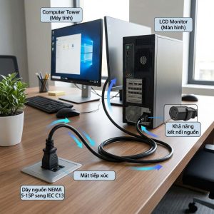 Dây Nguồn NEMA 5-15P Sang C13 3x1.5mm² Dài 1.5m | Cáp Nguồn Chuẩn Mỹ 10A 250V Cho PC, UPS, PDU