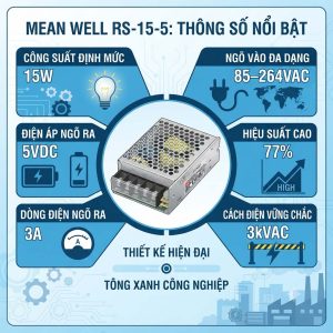 Bộ Nguồn Tổ Ong Mean Well RS-15-5 5V 3A 15W | Nguồn AC/DC Chính Hãng